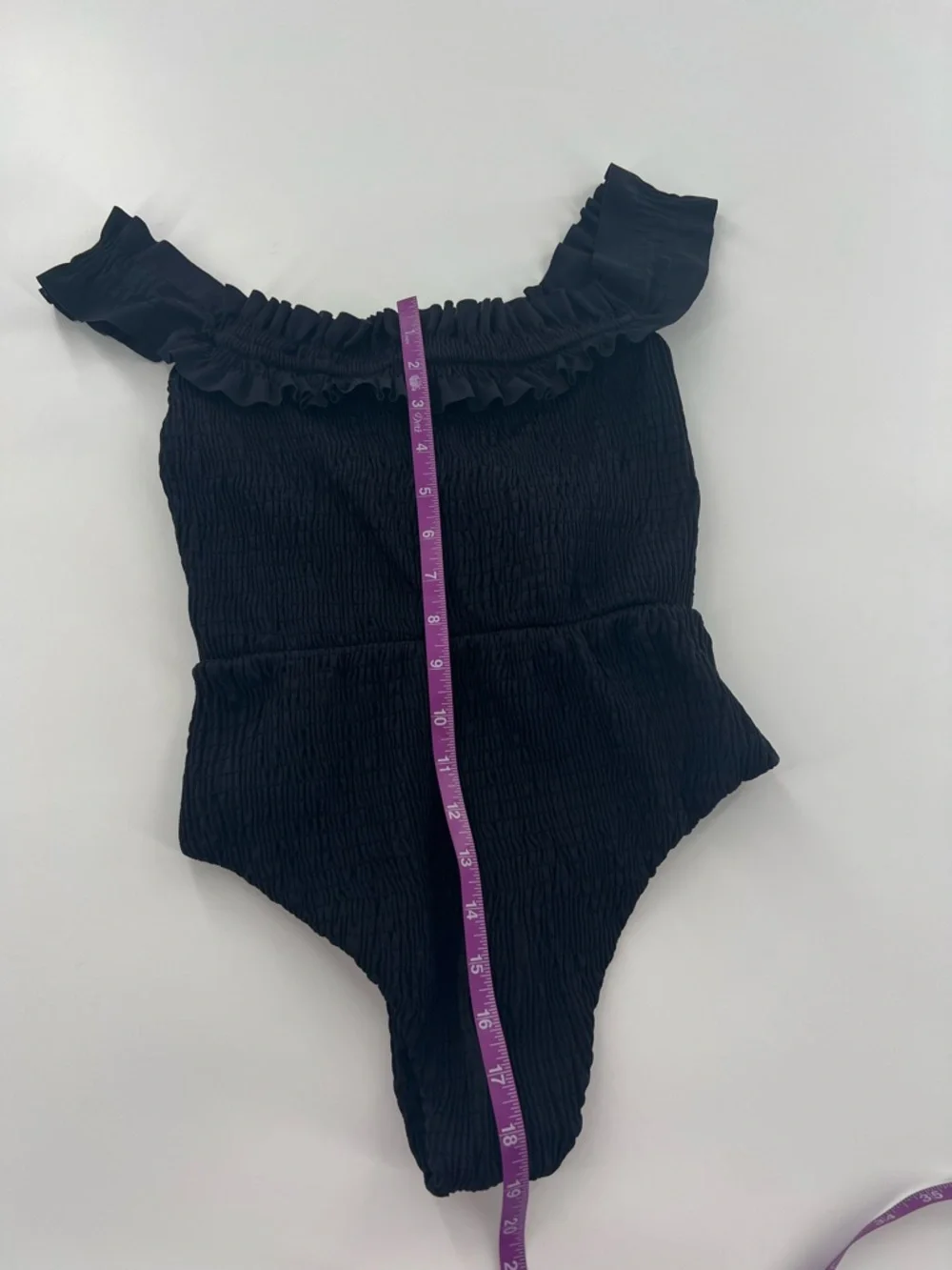 Devon Windsor Valentina‎ Smocked Off-Shoulder Black One-Piece Swimsuit resort
